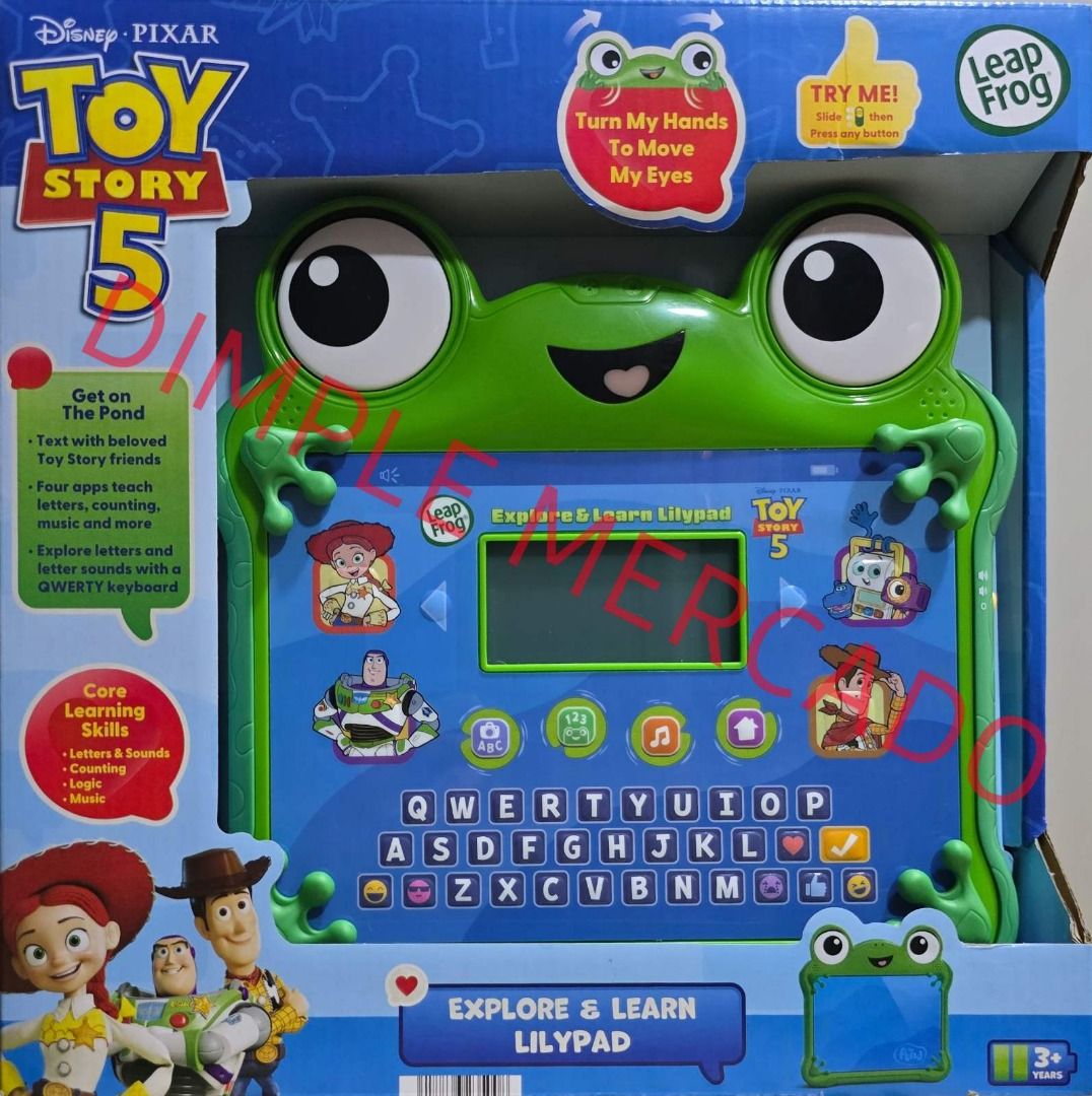 LeapFrog Toy Story Explore and Learn Lilypad (Category: Educational & Learning Toys) located in Manila. Submitted by dimple.mercado (Listing ID 1466056749, Image 1). Description: - Official LeapFrog Toy Story themed interactive tablet featuring Woody, Buzz, and Jessie - Equipped with a QWERTY keyboard, LCD screen, and movable frog eyes - Includes 4 learning apps: letters, counting, music, and logic - Suitable for kids ages 3 years and up - Comes 
