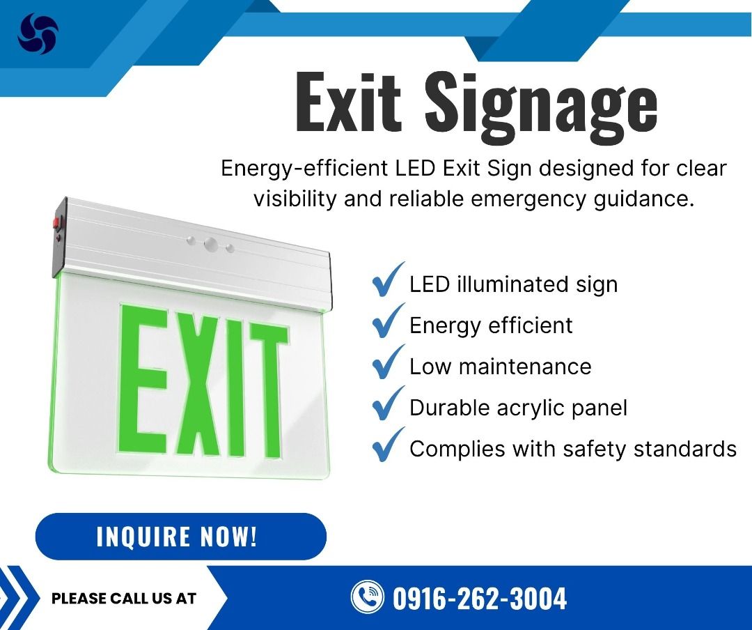 LED Exit Sign Light / Emergency Exit Signage (Category: Looking For) located in Makati City. Submitted by johnstone_mkt (Listing ID 1465958843, Image 1). Description: Selling high-quality emergency exit signs, perfect for offices, commercial buildings, or residential properties. These are in excellent, like-new condition and ready to install to help keep your space up to safety code. They're super durable and easy to spot in an emergency. Key Fea