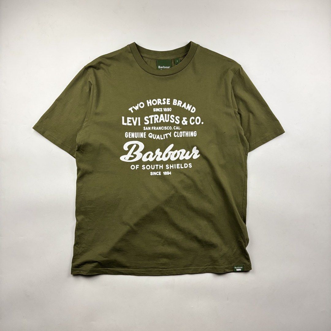 Levis x Barbour Tshirt (Category: Tshirts & Polo Shirts ) located in Makati City. Submitted by ragrepository (Listing ID 1465972765, Image 1). Description: Levis x Barbour Tshirt Tagged as Small Length- 27” Pit to pit- 21” Sleeves- 9.5” Shoulder-18” Condition- 9.5/10 Flaw- Small stain .
