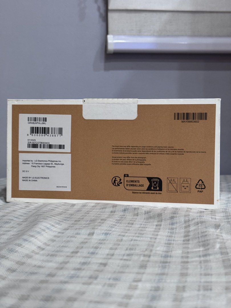LG xboom Grab bluetooth speaker (Category: Soundbars, Speakers & Amplifiers) located in Manila. Submitted by altabl123 (Listing ID 1465973822, Image 3). Description: - Brand new & factory-sealed: 100% unopened and pristine condition - Collab with will.i.am: Stylish grab-and-go design featuring the convenient XBOOM Magic Strap - Smart tech built-in: AI Sound, AI Calibration, and dynamic AI Lighting - Built tough: Passed military standard tests for