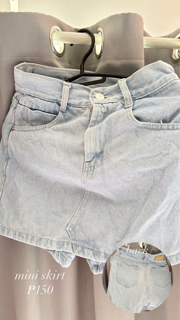 Light wash denim mini skirt (Category: Skirts) located in Makati City. Submitted by jrnhnnh3047116 (Listing ID 1466026333, Image 1). Description: - Price: ₱150 - Style: Classic light wash denim mini skirt - Details: Front button closure, belt loops, front and back pockets, and cute back tag - Fit & Match: Great everyday piece, easy to style with various tops and footwear.