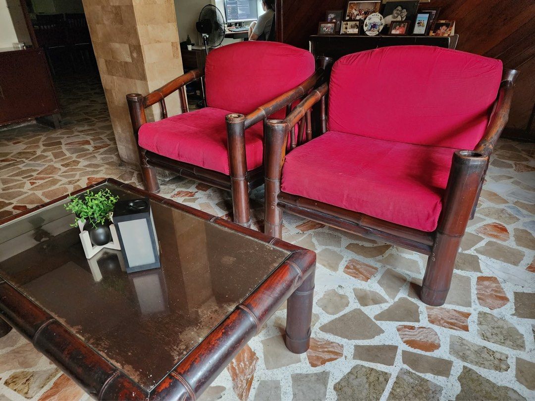 Living Room Sofa Set with Center and Side Tables (Category: Sofas) located in Manila. Submitted by nicsisidro (Listing ID 1466044543, Image 2). Description: Complete customized living room sofa set: 1 big couch (6-seater) 2 smaller couches (1-2 seater) 2 side tables 1 center table Includes cushions and free 2 sets of pillowcase Material: Bamboo Price negotiable SF/pick-up c/o buyer Location: near UST Manila .