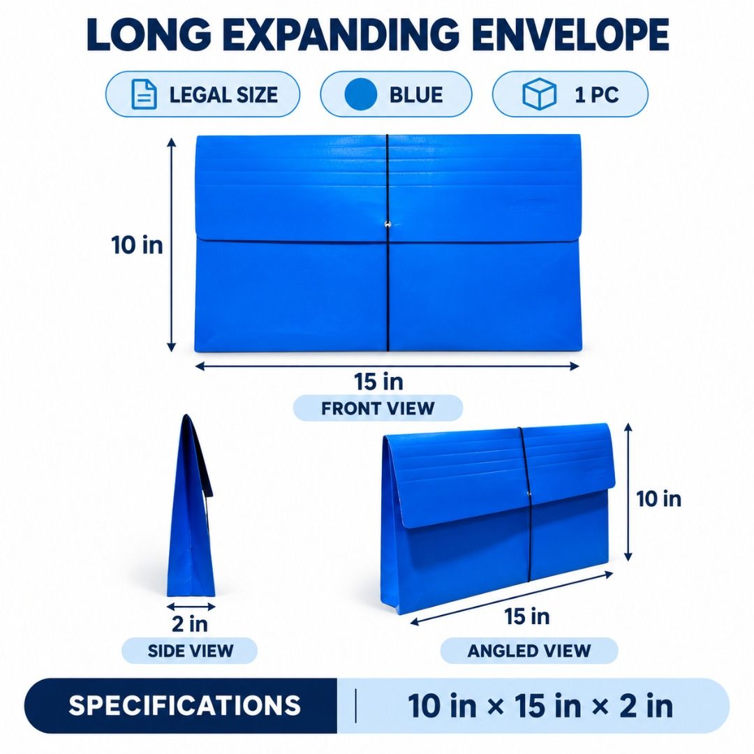 Long Expanding Envelope with Garter Closure (Category: Stationery & School Supplies) located in Quezon City. Submitted by copieronlineinc (Listing ID 1465971477, Image 3). Description: 📁 DURABLE LONG EXPANDING ENVELOPE WITH GARTER CLOSURE Keep your documents organized, protected, and easy to carry with this durable expanding envelope. 📌 Product Details: • Brand: Phoenix • Dimensions: 10 × 15 × 2 inches (25.4 × 38.1 × 5.08 cm) • Material: Kraft-