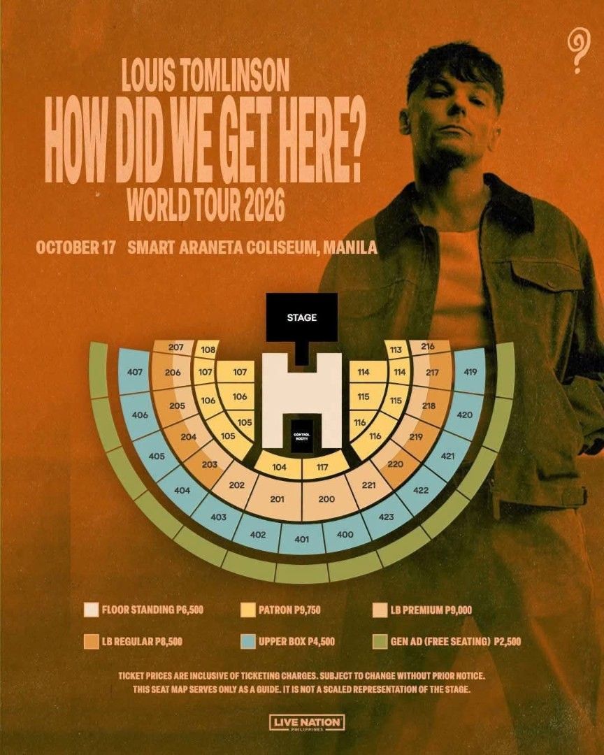 LOUIS TOMLINSON HOW DID WE GET HERE? (Category: Events Tickets) located in Manila. Submitted by fibs_23 (Listing ID 1465971304, Image 1). Description: FOR SALE 2 UPPERBOX TICKET 🙏 LOUIS TOMLINSON — HOW DID WE GET HERE? WORLD TOUR 2026 Location: SMART ARANETA COLISEUM, MANILA 2 UPPER BOX TICKET - Can be sold separately. RFS: Need funds. 📩 PM me if interested!.