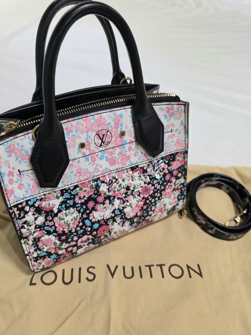 Louis Vuitton Floral Mini Steamer Bag (Category: Luxury Bags & Wallets) located in Paranaque City. Submitted by decluttering_by_anna (Listing ID 1466072610, Image 2). Description: Louis Vuitton Mini City Steamer Liberty Rose Two-Way Handbag from the 2019 collection, featuring a black and multicolor floral calf leather exterior with top handles and the signature LV circle emblem. In very good condition. Includes LV dustbag and Entrupy authenticity