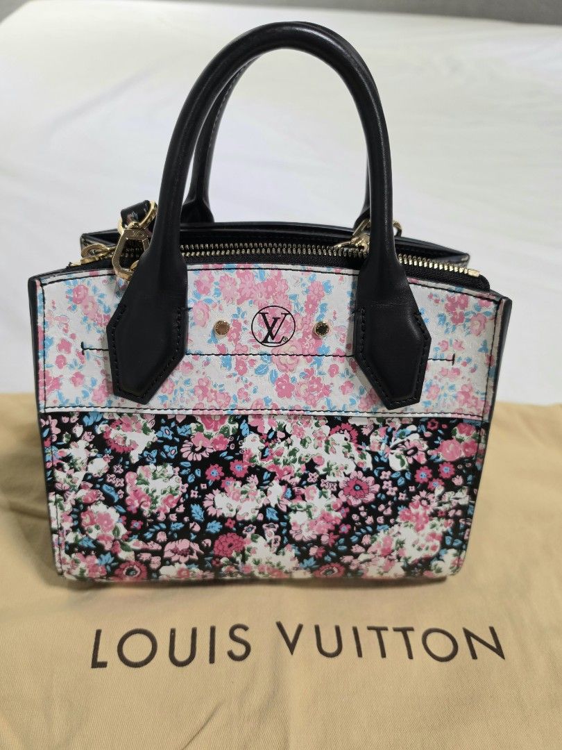 Louis Vuitton Floral Mini Steamer Bag (Category: Luxury Bags & Wallets) located in Paranaque City. Submitted by decluttering_by_anna (Listing ID 1466072610, Image 1). Description: Louis Vuitton Mini City Steamer Liberty Rose Two-Way Handbag from the 2019 collection, featuring a black and multicolor floral calf leather exterior with top handles and the signature LV circle emblem. In very good condition. Includes LV dustbag and Entrupy authenticity