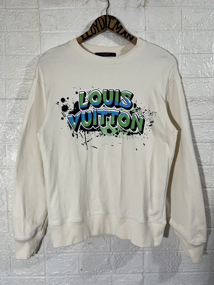 louis vuitton graffiti cream sweater (Category: Coats, Jackets and Outerwear) located in Manila. Submitted by lloydiemmfmannn (Listing ID 1466060805, Image 1). Description: louis vuitton graffiti sweater sz XS on tag fits S w19 l25.5 flaws: pasay location.