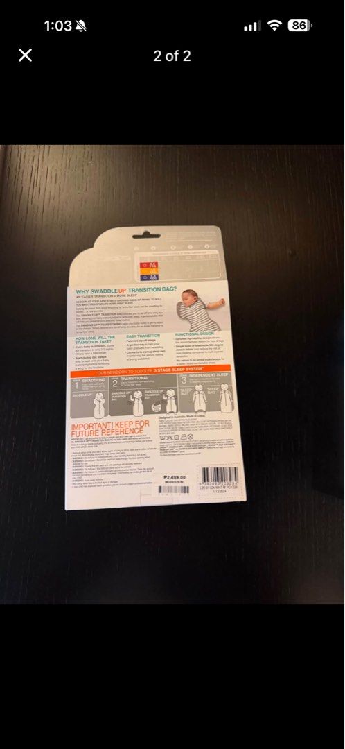 Love to Dream swaddle (Category: Other Baby Bathing & Changing Needs) located in Manila. Submitted by anna_7453a4 (Listing ID 1465994879, Image 2). Description: Brand new in box Never used Delivery to be shouldered by buyer.