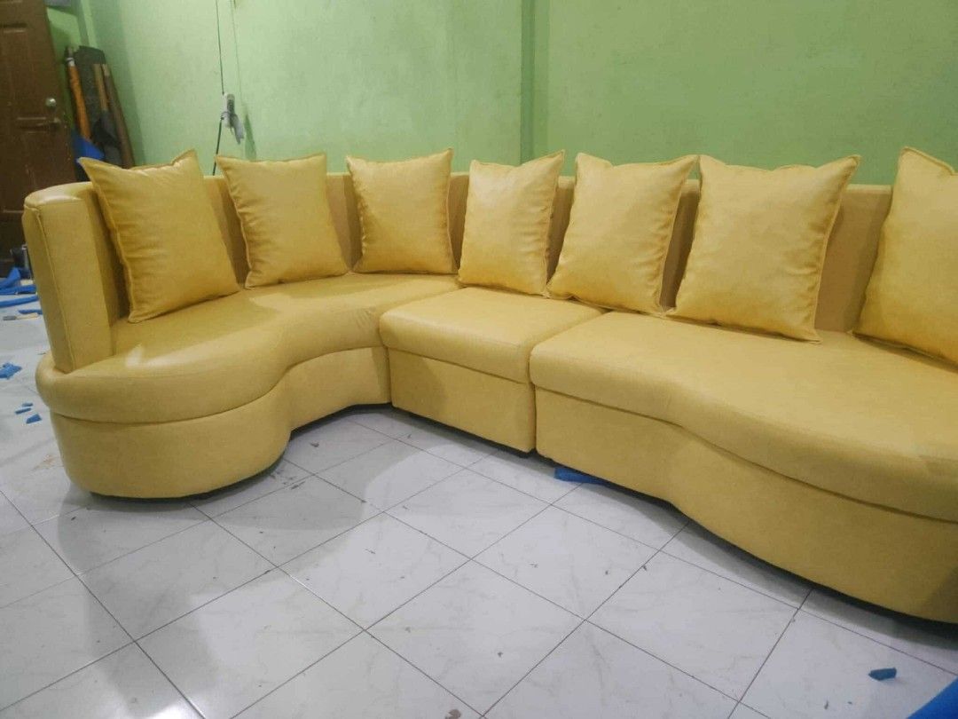 L-shaped Modular Sofa Couch (Category: Sofas) located in Manila. Submitted by meghanlim232077 (Listing ID 1466102315, Image 2). Description: Custom Modular L-shaped Couch • 8ft long | L section is 5ft long • made with uratex foam and suede leather • minor imperfections • bought 2024 RFS: upgrading to bigger sofa.