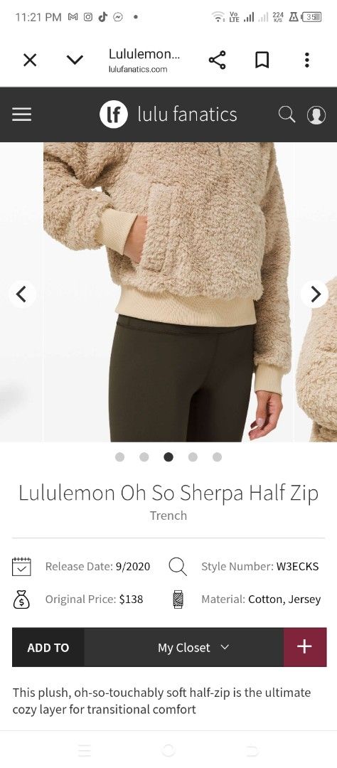 Lululemon Oh So Sherpa Half Zip (Category: Coats, Jackets and Outerwear) located in Cabuyao City. Submitted by khode025 (Listing ID 1466052231, Image 2). Description: Lululemon Oh So Sherpa Half Zip dot 4 width:20.5 length: 20 boxy fit excellent used condition 1280 Only.