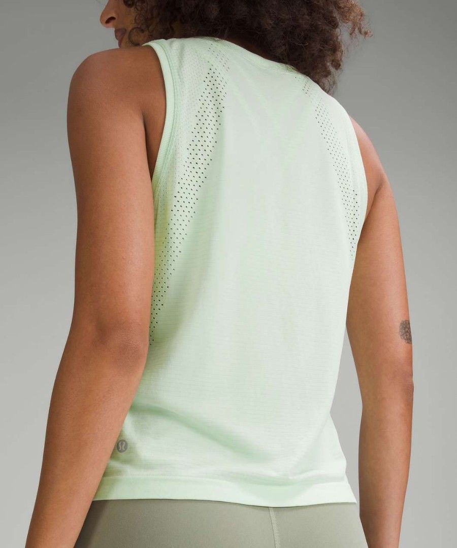 Lululemon Train to Be Tank Top (Category: Activewear) located in Baliuag. Submitted by retrovault83 (Listing ID 1465987762, Image 2). Description: ✨ Condition: 9/10 – Excellent Preloved Condition 📏 Measurements (Flat Lay, Tagged Size 4): • Pit to Pit: 16 • Length: 21.5 ✅ Details: • Light mint green / pistachio colorway with engineered mesh ventilation panels • Seamless, lightweight construction with Silverescent® anti-stink technology • Signatur