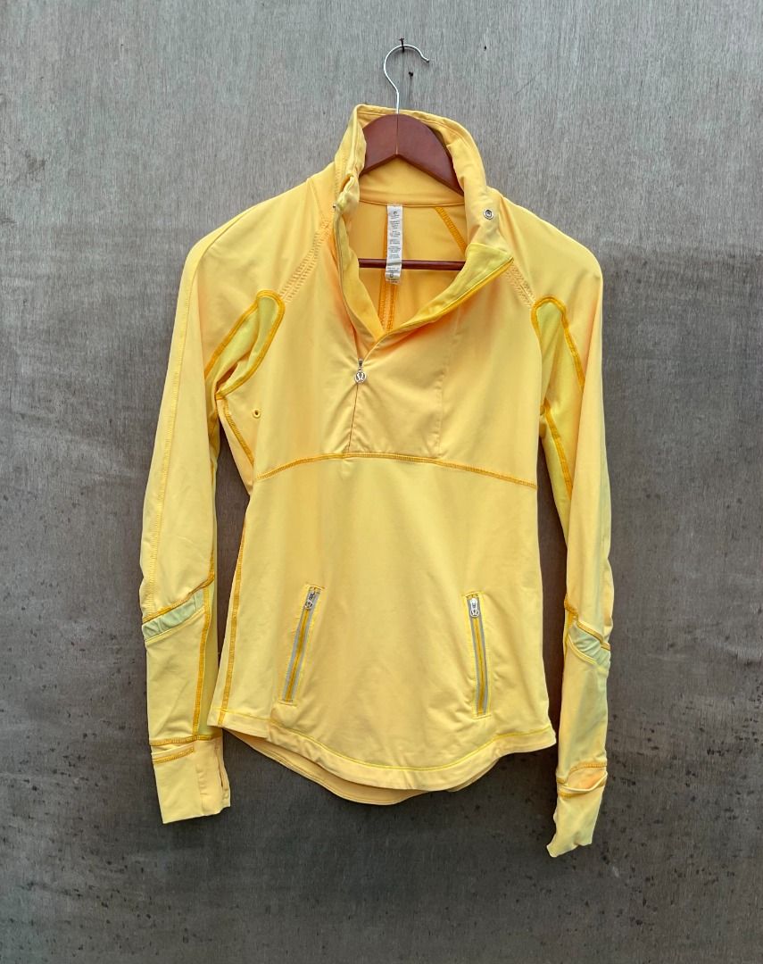 Lululemon Yellow Athletic Jacket Zip Up Size 6 (Category: Coats, Jackets and Outerwear) located in Talisay. Submitted by justindanielle17 (Listing ID 1466041855, Image 2). Description: -Authentic -16 x 26 inches in dimensions -Excellent conditions -9.8/10 Color rate - Brand: Lululemon - Size: 6 - Color: Bright yellow - Stand collar design with front zipper pockets - Sleeves feature thumbholes and ribbed cuffs - Mesh ventilation panels at the shou