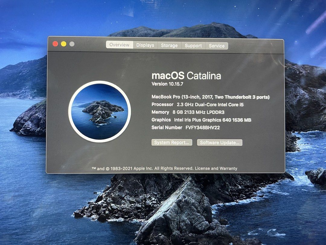 MacBook Pro 13-inch 2017 Intel Core i5 8GB RAM (Category: Laptops & Notebooks) located in Quezon City. Submitted by kimb12 (Listing ID 1466125032, Image 2). Description: - Model: MacBook Pro 13-inch (2017) - OS: macOS Catalina (v10.15.7) - Processor: 2.3 GHz Dual-Core Intel Core i5 - Memory: 8 GB 2133 MHz LPDDR3 - Graphics: Intel Iris Plus Graphics 640 (1536 MB) - Keyboard: Japanese layout - Ports: 2x Thunderbolt 3 ports *needs to be plugged to c