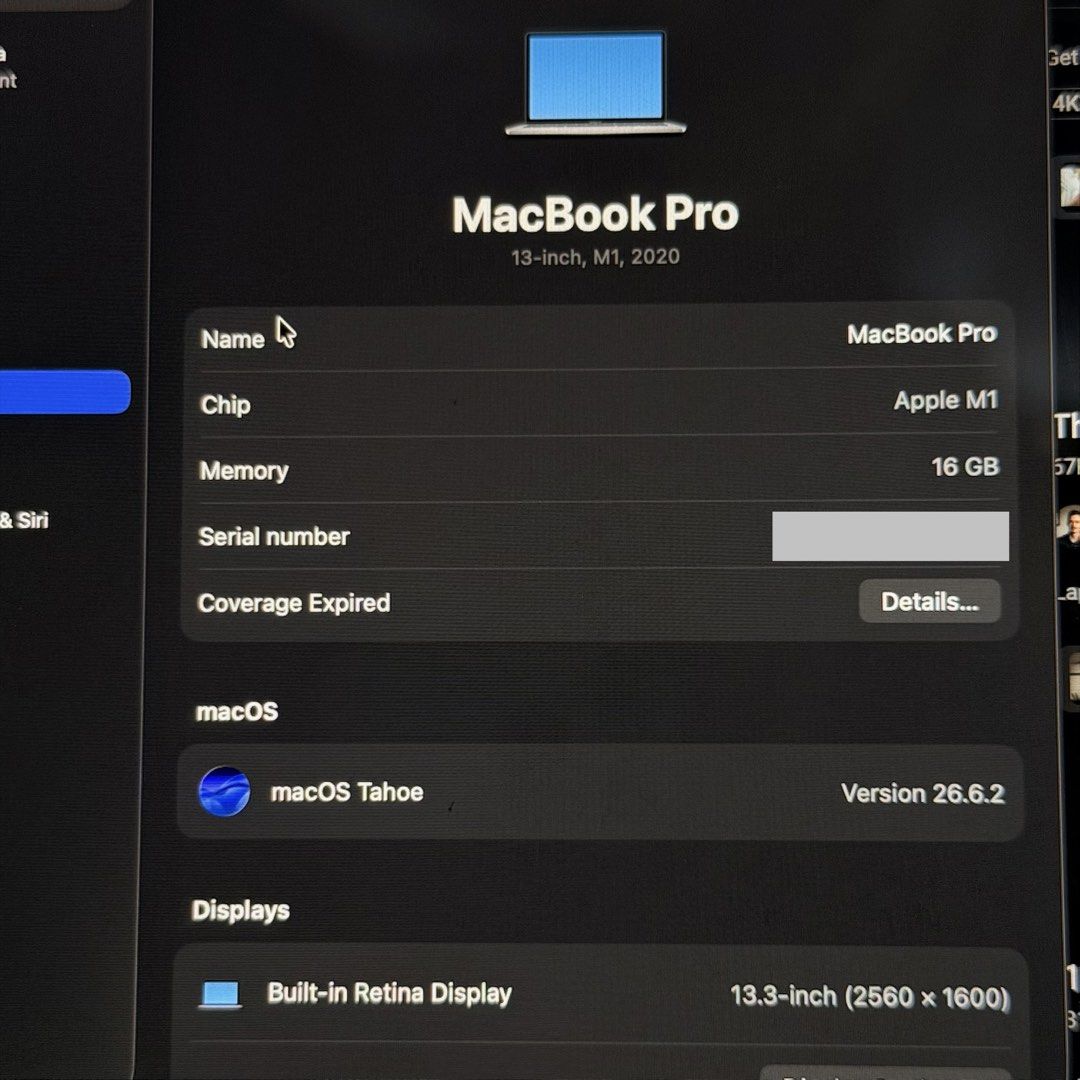 Macbook Pro M1 16gb/256gb (Category: Laptops & Notebooks) located in Manila. Submitted by bintrovert (Listing ID 1466145672, Image 3). Description: MacBook Pro M1 (2020) – 16GB RAM / 256GB SSD Price: ₱32.5K (Negotiable wag lang abusado) Selling my 16GB M1 Pro. Perfect for remote work, virtual assistants, and heavy multitasking (handles multiple browser tabs and CRMs with zero lag). -Specs: Apple M1 chip, 16GB RAM, 256GB SSD -Status: Clean unit, n
