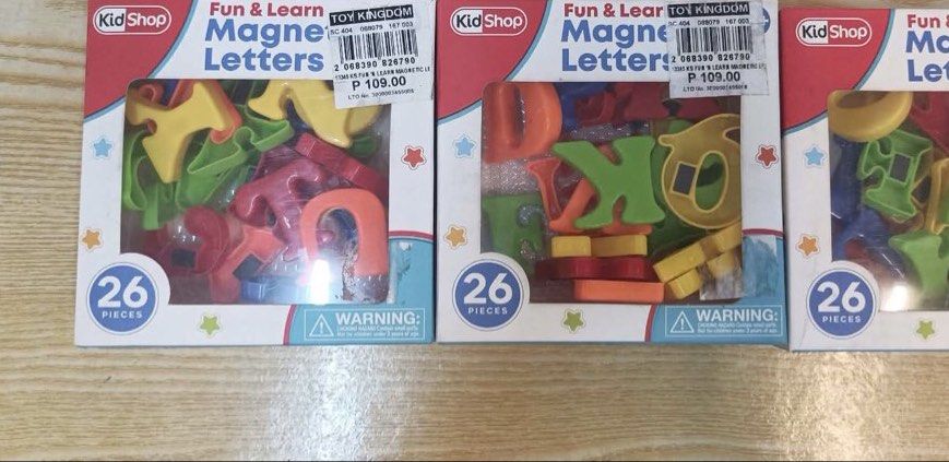 Magnetic Alphabet Letters for Children (Category: Educational & Learning Toys) located in Taytay. Submitted by crisha14344 (Listing ID 1466003522, Image 1). Description: 200 na po para sa 3 Fix price From toy kingdom RFS: Decluttering Kc naka-stock nalang po Bago po yan as in dp talaga nabubuksan.