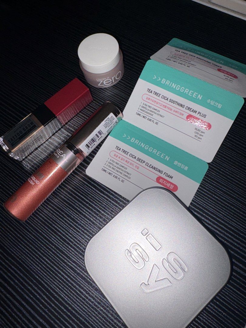 Make-up and Skincare Set (Category: Makeup) located in Caloocan City. Submitted by tsukki0440 (Listing ID 1465977521, Image 1). Description: Included: •Maybelline Tattoo Brow • Loreal Paris Liquid Blush •Unused Issy Customizable Pallette •Tea tree skincare (facewash, toner, and cream) •Mini Cleansing Balm ALL UNUSED AND BRAND NEW! .