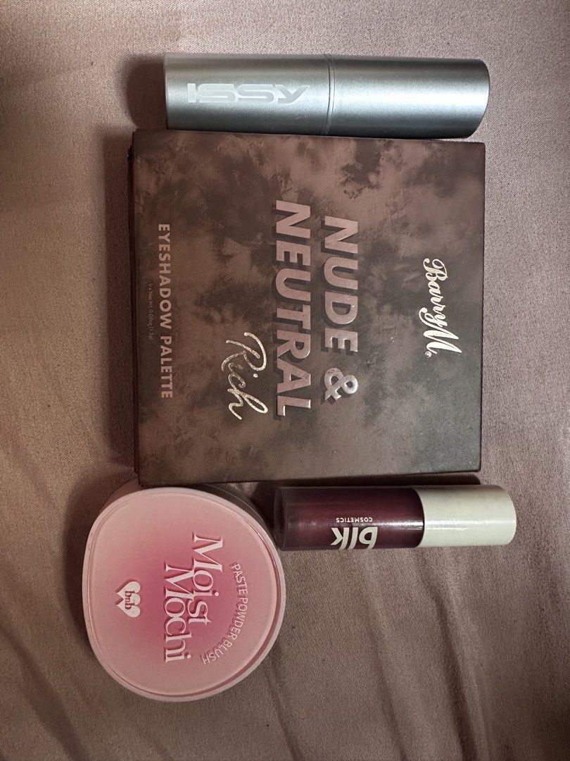 Makeup Bundle - Issy, Barry M, bnb, blk Cosmetics (Category: Makeup) located in Quezon City. Submitted by mattehealy (Listing ID 1465969222, Image 1). Description: - 4-piece everyday makeup bundle - Issy Active Skin Stick in Fawn - Barry M Nude & Rich Eyeshadow Palette - bnb Moist Mochi Paste Powder Blush - blk Cosmetics Creamy All-Over Paint in Beach - Selling strictly as a set.