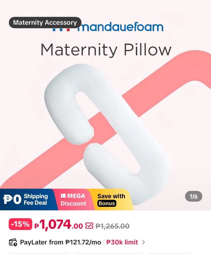 Mandaue Foam C-Shaped Maternity Pillow (Category: Maternity Care) located in San Pablo. Submitted by izablessed (Listing ID 1466095123, Image 2). Description: - Brand: Mandaue Foam - Item: C-shaped Full Body Support Pillow - Color: White - Dimensions: 52 x 30 x 13 inches - Features: Ergonomic design that provides essential support for the neck, back, and belly, making it ideal for pregnancy.