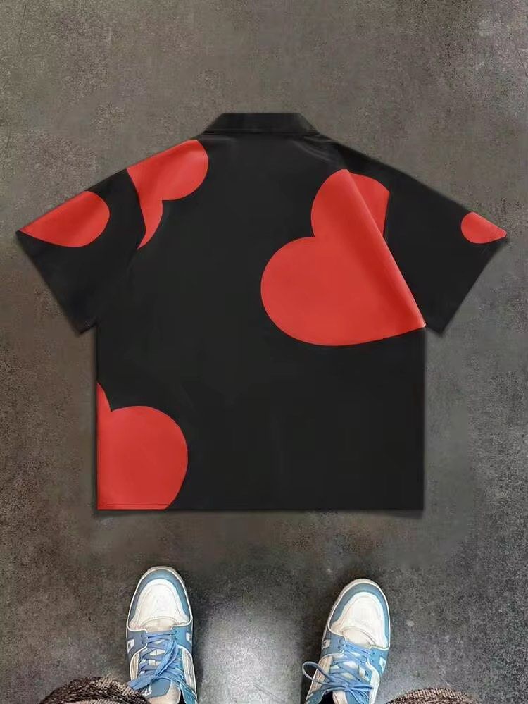 MANFINITY Heart Print Oversized Button Down Polo (Category: Tshirts & Polo Shirts ) located in Las Pinas. Submitted by sellerkjb (Listing ID 1465954132, Image 2). Description: BRAND NEW SMALL ON TAG OVERSIZED 25 x 28 inches LAS PINAS CITY.