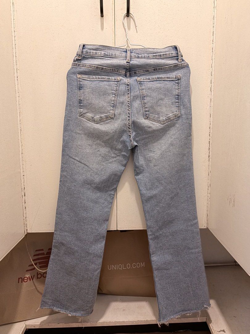 Mango Sienna Light Blue Denim Jeans (Category: Jeans) located in Pasay City. Submitted by notellyyyy (Listing ID 1465991271, Image 2). Description: SEE LAST IMAGE FOR FLAW. KINDA FLARE AT THE BOTTOM:) STILL WEARABLE!- Brand/Model: Mango Sienna Denim Jeans - Color/Wash: Light Blue / Light Wash - Details: Raw hem edges, classic button and zip fly, front and back pockets - Condition: Great overall, with a tear near the back belt loop (shown in close