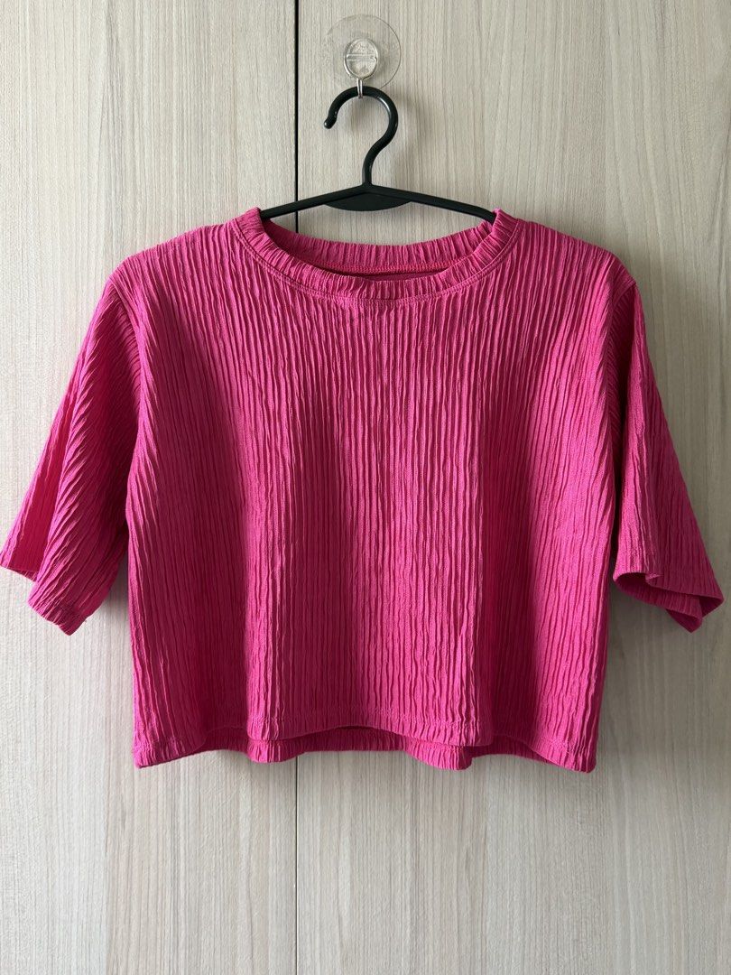 Marina Coordinates (Fuchsia) (Category: Sets or Coordinates) located in Taguig. Submitted by rosie.xoxo (Listing ID 1465976989, Image 3). Description: Blouse (semi-crop): Width: 18.5 inches Length: 16 inches Pants: Waist: garterized Length: 39 inches RFS: Maliit na sakin.