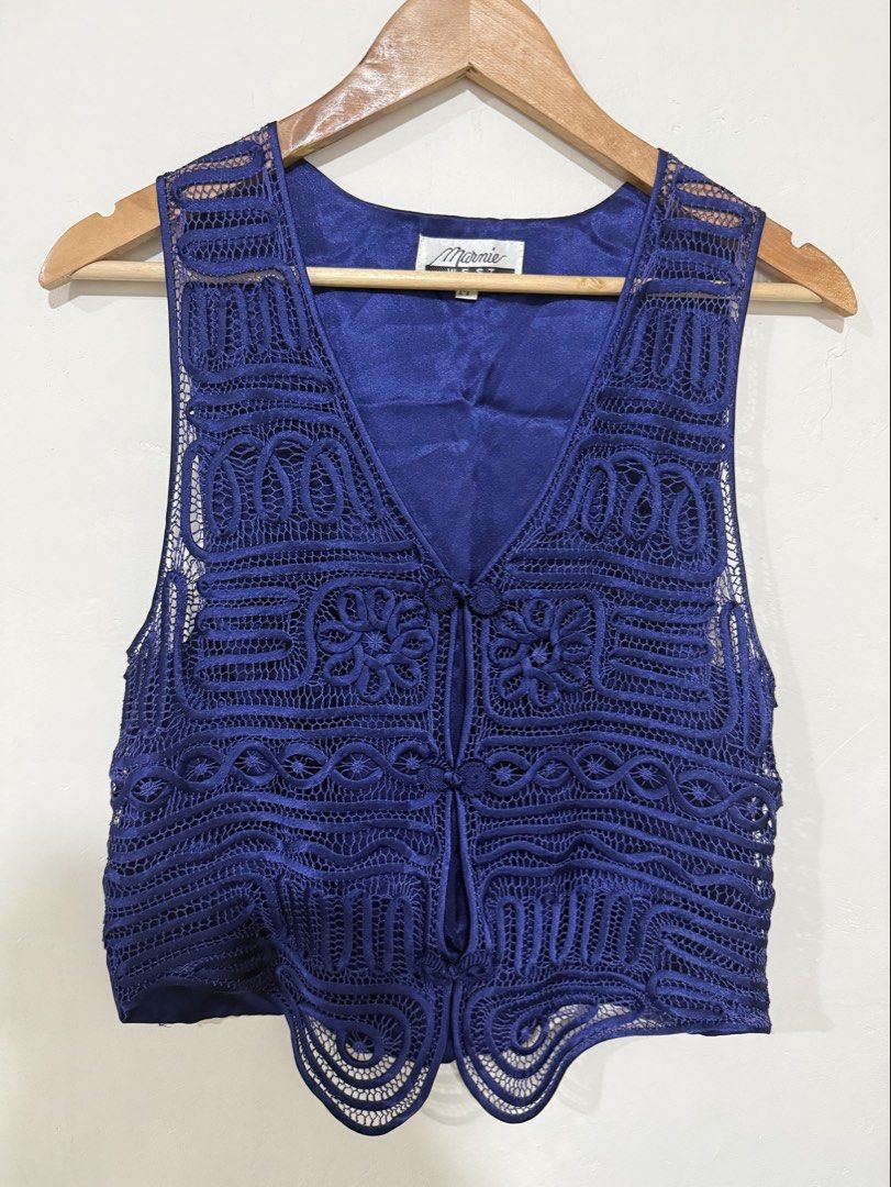 Marnie West Blue Vest Chinese Buttoned Style (Category: Blouses) located in Manila. Submitted by morningthrifters (Listing ID 1466101952, Image 1). Description: Marnie West Blue Vest Chinese Style Can fits S-M Super nice in actual.