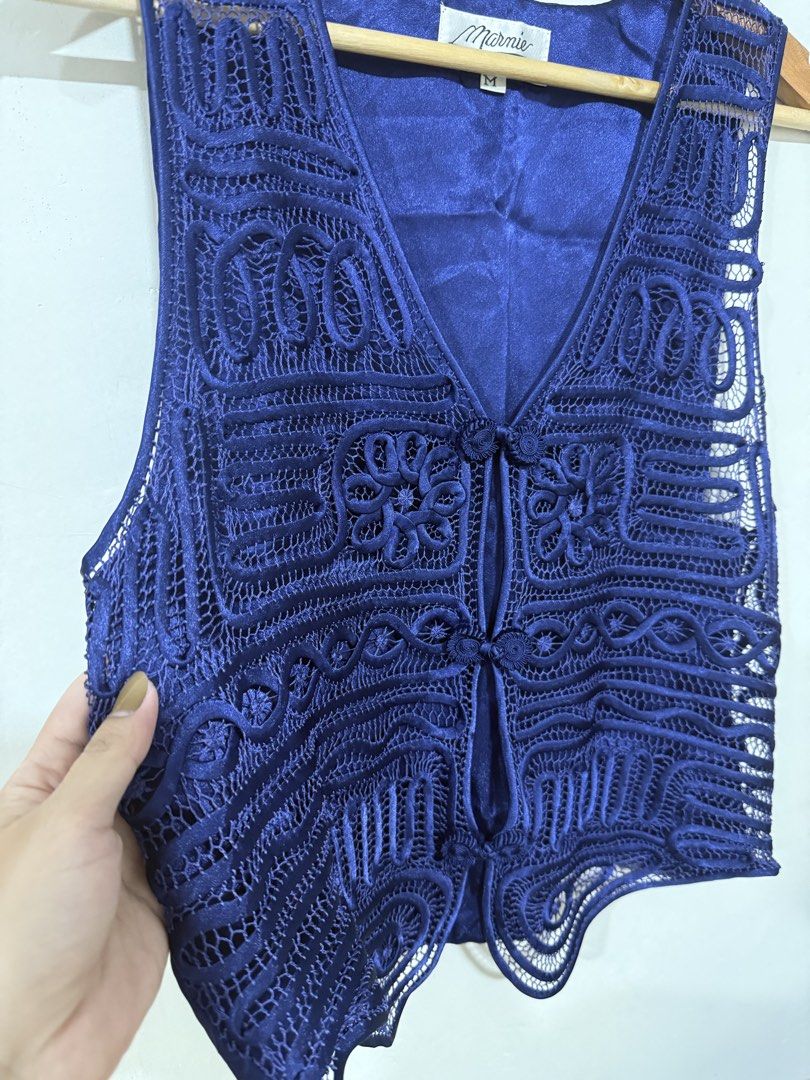 Marnie West Blue Vest Chinese Buttoned Style (Category: Blouses) located in Manila. Submitted by morningthrifters (Listing ID 1466101952, Image 2). Description: Marnie West Blue Vest Chinese Style Can fits S-M Super nice in actual.