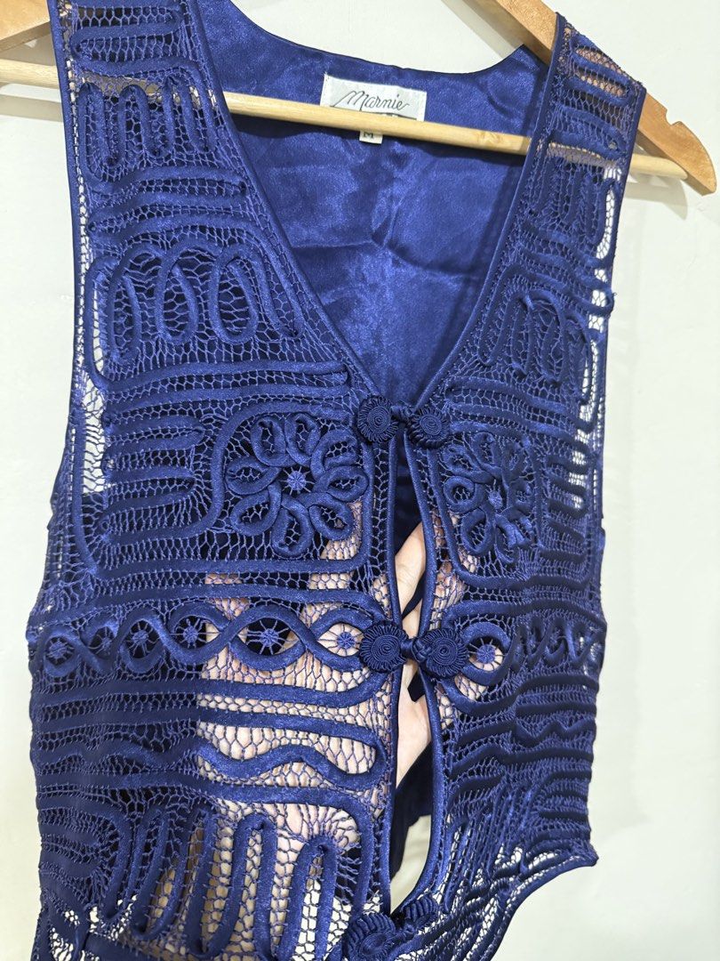 Marnie West Blue Vest Chinese Buttoned Style (Category: Blouses) located in Manila. Submitted by morningthrifters (Listing ID 1466101952, Image 3). Description: Marnie West Blue Vest Chinese Style Can fits S-M Super nice in actual.