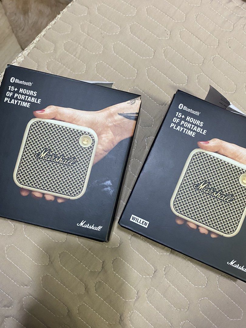 Marshall Willen BT Cream Portable Bluetooth Speaker (Category: Soundbars, Speakers & Amplifiers) located in Mandaluyong City. Submitted by beccaaaaw (Listing ID 1466130114, Image 1). Description: - 100% Brand New & Factory Sealed in Original Packaging - Color: Classic Cream - 15+ Hours of Portable Playtime on a Single Charge - IP67 Dust and Water Resistant for Outdoor Use - Compact and Rugged Build with Stack Mode Feature - Wireless Bluetooth Con