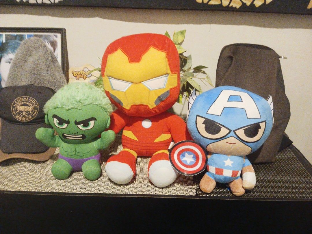 Marvel Superheroes Bundle set Plush 🌟‼️ (Category: Plushies & Soft Toys) located in Manila. Submitted by petestone (Listing ID 1466067106, Image 1). Description: Marvel Superheroes PLUSHIES 🌟‼️ Set Bundle ‼️ 🌟Ironman 🌟Captain America 🌟Hulk for only 500.
