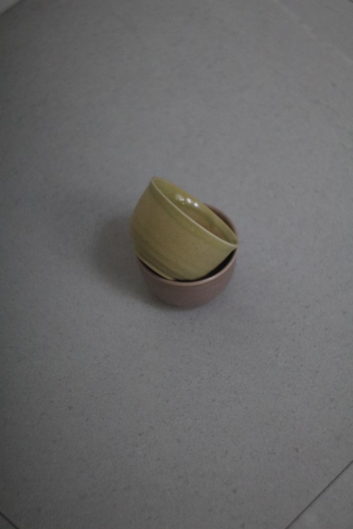 Matching ceramic cups from Japan (Category: Coffee & Tea Tableware) located in Makati City. Submitted by binomchikliza (Listing ID 1466130235, Image 3). Description: Ceramic cups: pink and yellow, great for tea/coffee/matcha Flaws: no Price: 400 per 2 or 250 per 1 wabi sabi ikea style.