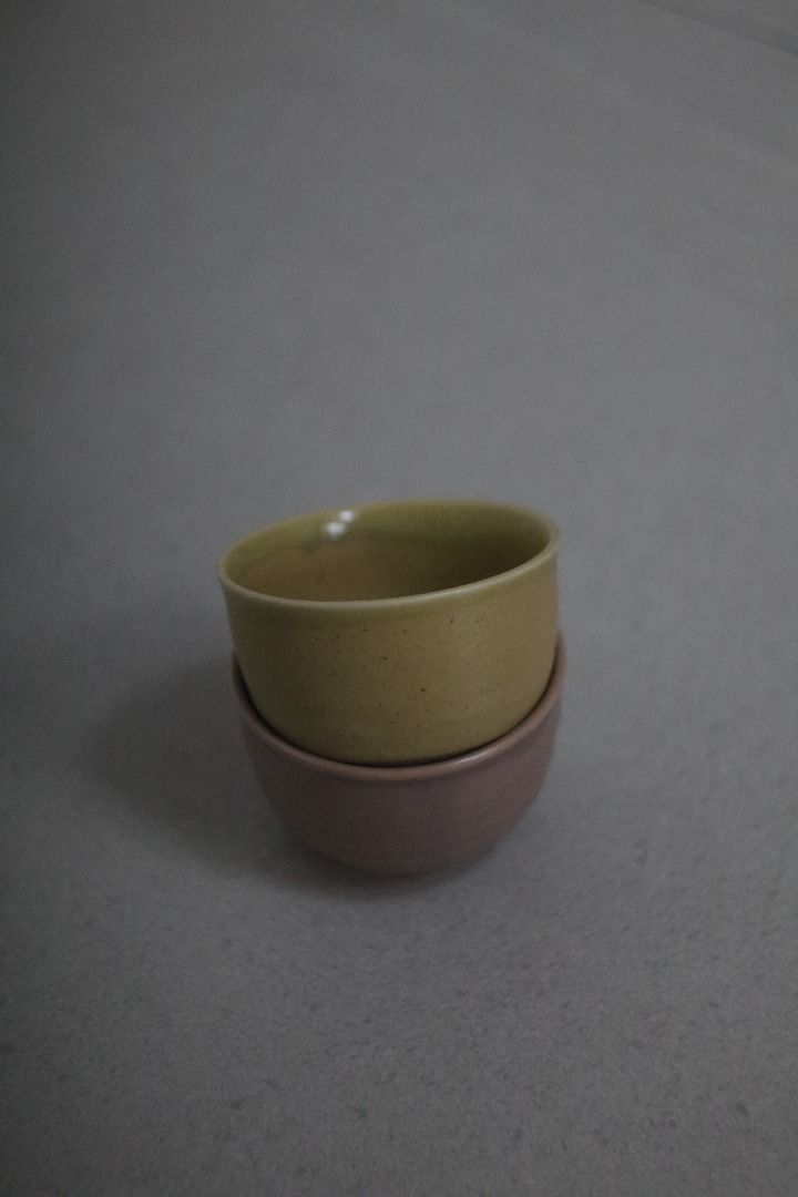 Matching ceramic cups from Japan (Category: Coffee & Tea Tableware) located in Makati City. Submitted by binomchikliza (Listing ID 1466130235, Image 1). Description: Ceramic cups: pink and yellow, great for tea/coffee/matcha Flaws: no Price: 400 per 2 or 250 per 1 wabi sabi ikea style.