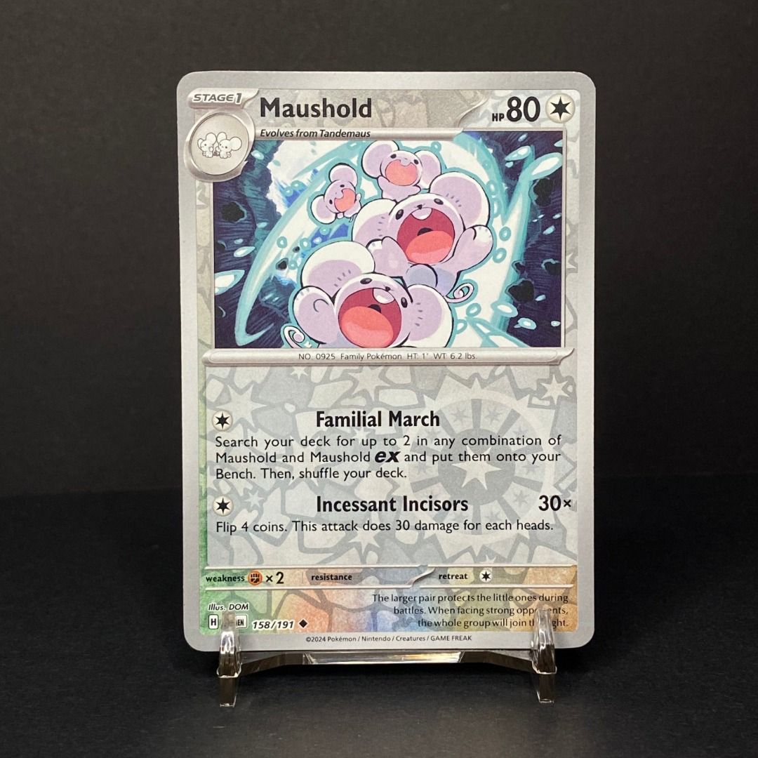 Maushold 158/191 Uncommon (Category: Raw Singles) located in Pasig City. Submitted by precycled_ (Listing ID 1466037244, Image 1). Description: Condition : NM-LP . . . ‼️BUY AT YOUR OWN RISK ❗Payment First Basis 📌Be 100% SURE before submitting the form 📌1 DAY Reservation ONLY! ❌No Pick-up / No Meet up ❌No RETURN / EXCHANGE ❌No RUSH ❌No CANCELLATIONS ❌Don't BUY our products if you are flaw conscious ⚠️Seller is NOT liable for any damage or loss 