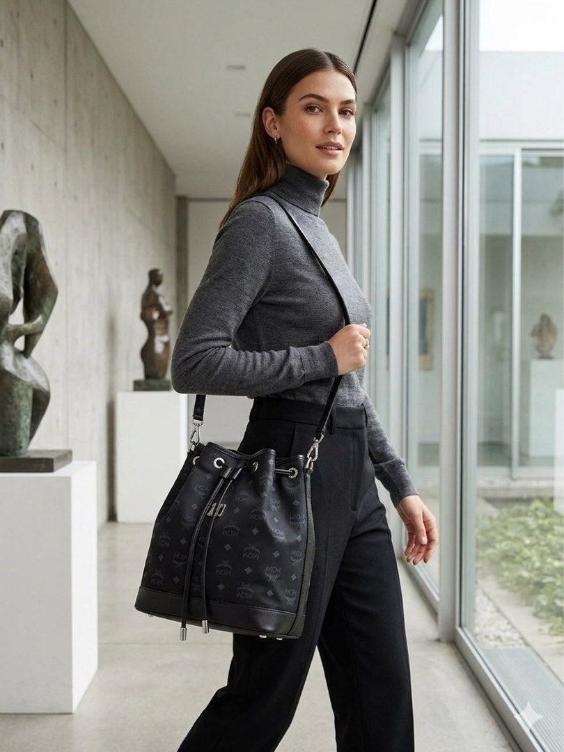 MCM Black Monogram Canvas Bucket Bag (Category: Luxury Bags & Wallets) located in San Pablo. Submitted by angiemac0921 (Listing ID 1465979127, Image 1). Description: - Authentic Black MCM bucket bag with iconic all-over monogram pattern - Secure drawstring closure with stylish knotted detail - Versatile adjustable shoulder strap for easy crossbody or shoulder wear - Sleek silver-tone hardware accents - Interior zip pocket with signature MCM logo 