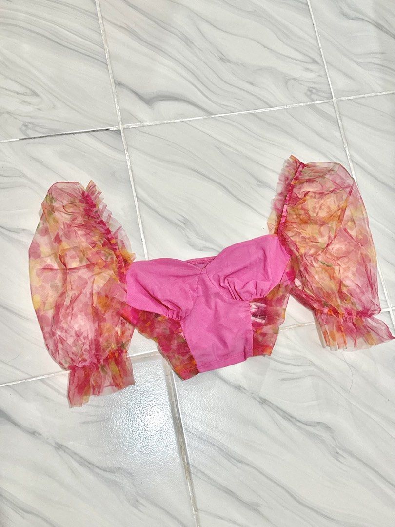 Mesh sleeves Floral Bustier Top (Category: Blouses) located in Bulacan. Submitted by archivesbyjanine (Listing ID 1466041451, Image 1). Description: .