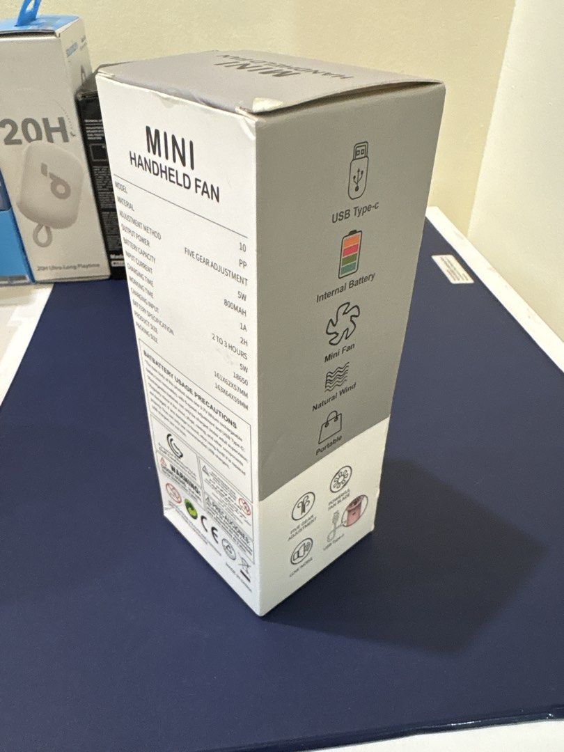 Mini Handheld Fan Portable USB Type-C 5-Gear Adjustment (Category: Fans) located in Manila. Submitted by dobronxsglazer (Listing ID 1466048014, Image 2). Description: - Color: Quiet Green - 5 gear adjustments with natural wind mode - Compact size: 161 x 62 x 57 mm - Battery capacity: 800mAh - Charging time: 2 to 3 hours via USB Type-C - Output power: 5W - Type-C cable included - Original box packaging unopened, but not in perfect condition RFS: D