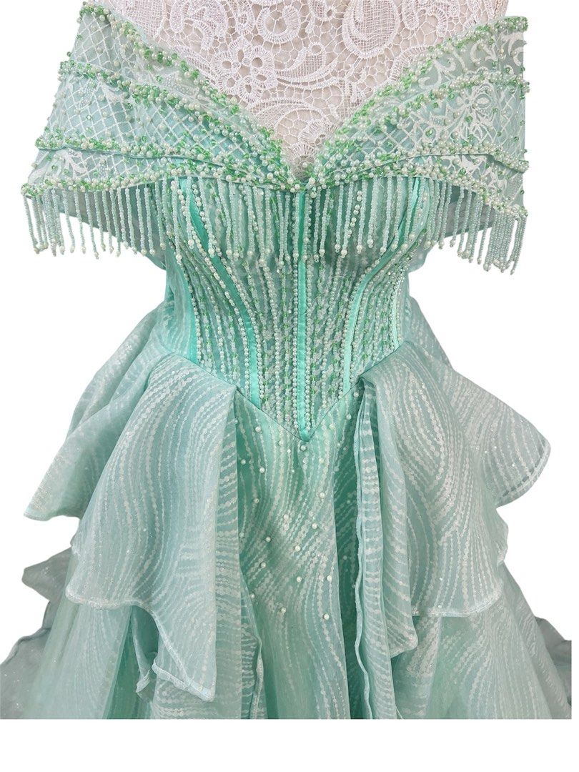 French style Mint green Ball gown (Category: Evening dresses & gowns) located in Cavite. Submitted by wishie_collects (Listing ID 1466021287, Image 2). Description: For sale Used Mint green ball gown Free ko na brand new petticoat For petite body frame Honest issue: Has minor flaws like missing beads hindi naman halata sa laylayan may sign of usage but when worn hindi naman na pansin, Free Brand New petticoat Design & Style: A stunning, floor-len