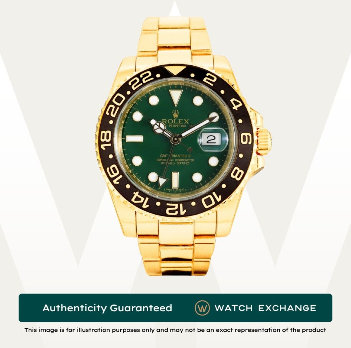 [Mint] Rolex GMT Master II Oyster 116718LN 116718 Jade Green Dial Z29423 May 2014 (Category: Watches) located in Singapore. Submitted by watchexchange.sg (Listing ID 1466022808, Image 1). Description: [Mint] Rolex GMT Master II Oyster 116718LN 116718 Jade Green Dial Z29423 May 2014 Price: $50,500 Brand: Rolex Model: 116718LN Condition: Mint Dial: Jade Green Case Diameter: 40mm Material: Yellow Gold Original Box: Yes Original Cert/Papers: Yes Date