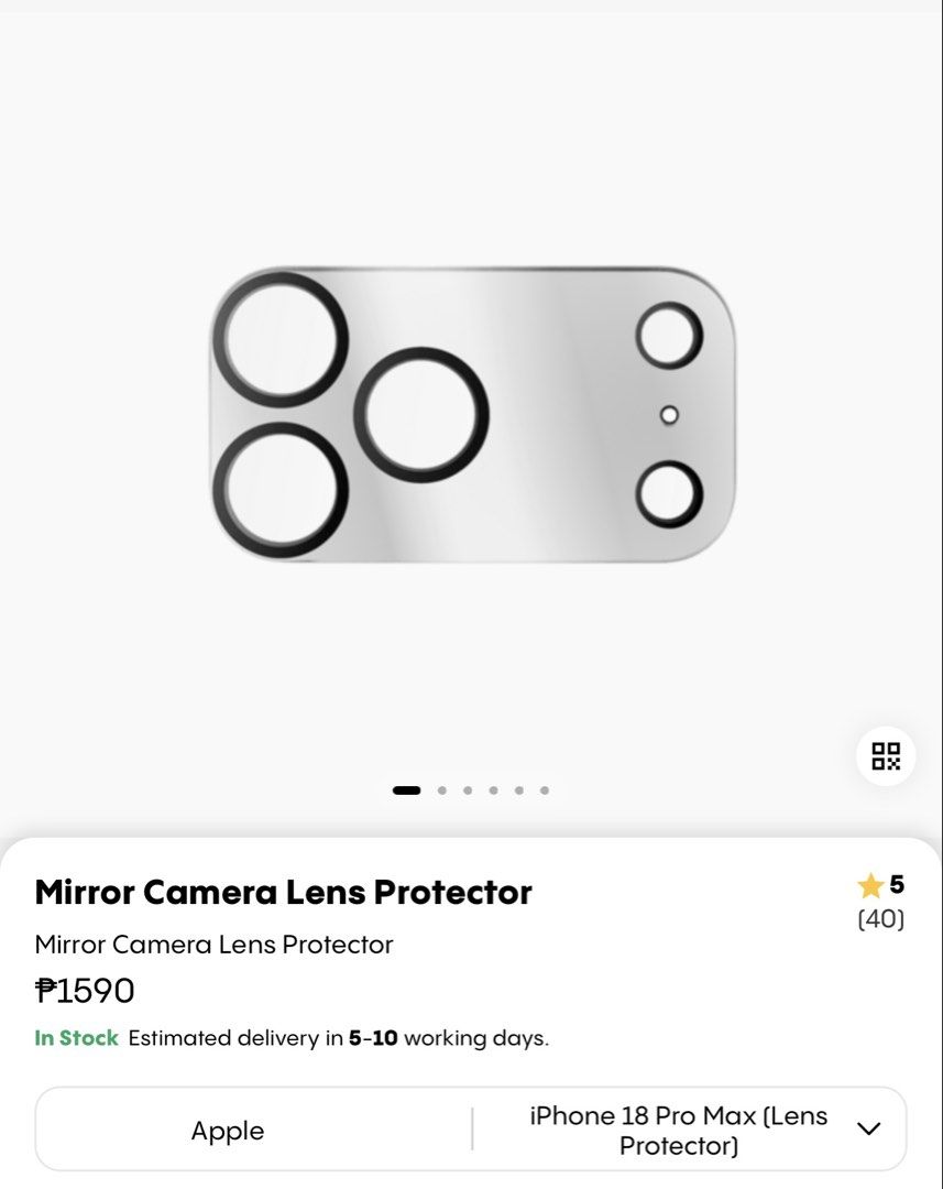 Casetify original Mirror Camera Lens Protector for iPhone 18 Pro Max (Category: Lens & Kits) located in Quezon City. Submitted by authenticprelovedbykate (Listing ID 1466058759, Image 1). Description: - Designed exclusively for iPhone 18 Pro Max with a sleek mirror finish - Scratch-resistant surface safeguards your camera glass from daily wear - Dust-proof design seals out dirt and pocket lint - Precise cutouts ensure perfect alignment without bl