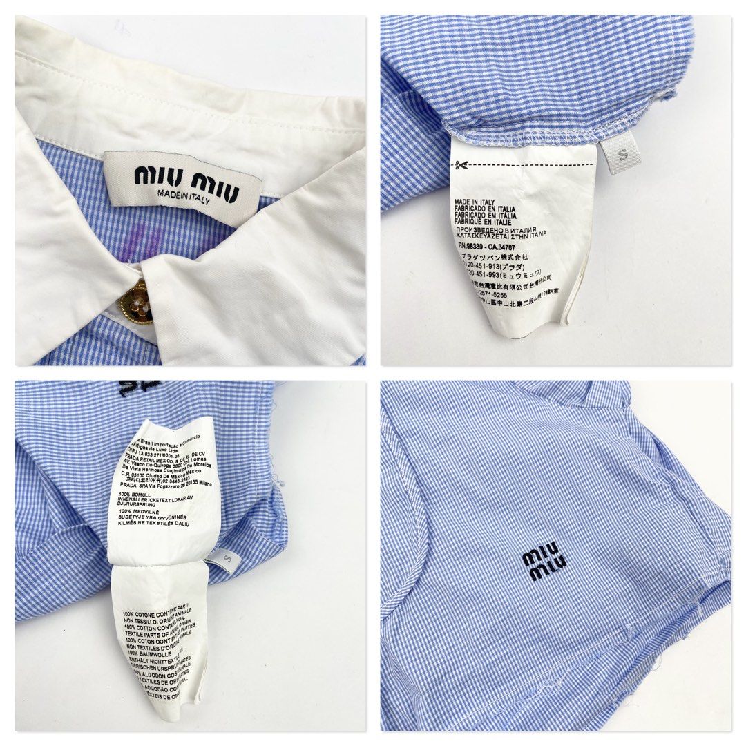 Miu Miu (Category: Shirts) located in Manila. Submitted by draftdrops (Listing ID 1465969419, Image 2). Description: Button down, crop top polo ls, embroidered side logo and excellent condition Width :18 Length :16 Size:medium(Womens) Flaws:missing 1buttons.