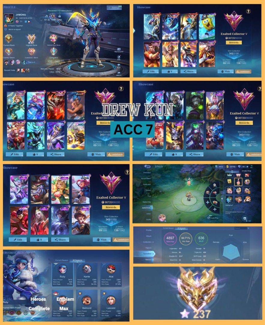 Mobile Legends Account Mythical Glory 237 (Category: Game Gift Cards & Accounts) located in Manila. Submitted by drewkun (Listing ID 1466061170, Image 1). Description: -No issue -Rebindable.