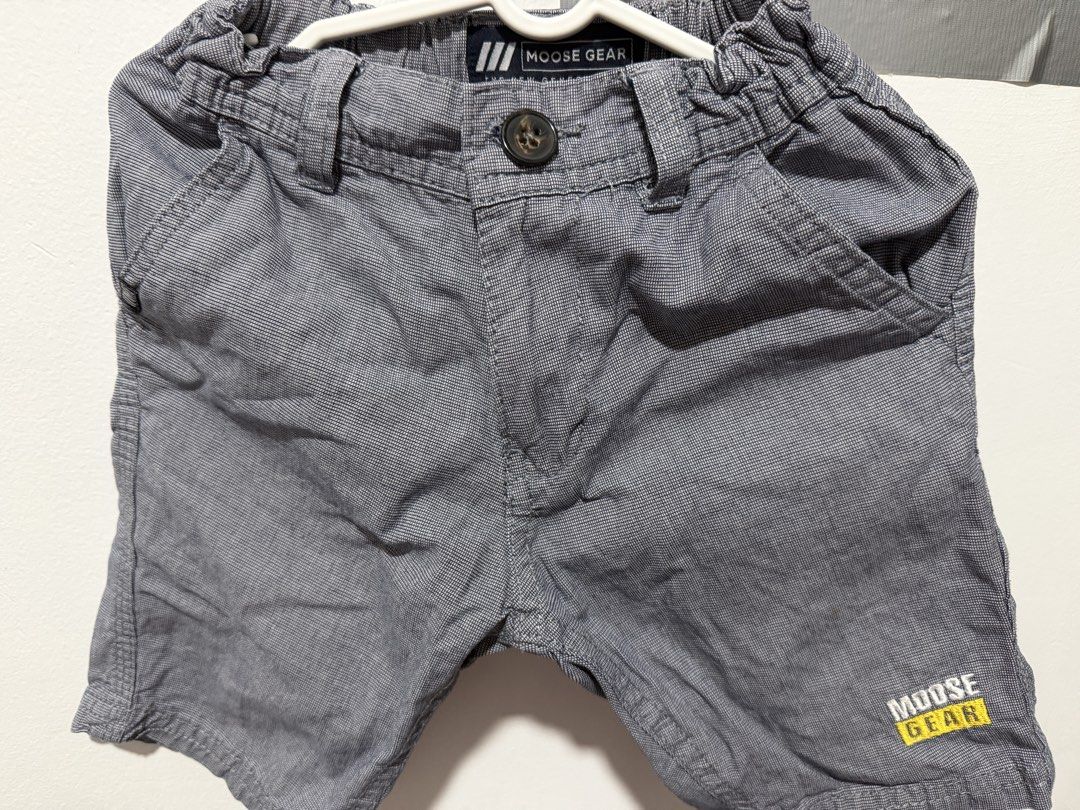 Moose Gear Kids Grey Shorts Size 2 (Category: Shorts) located in Bocaue. Submitted by graceeshoppe (Listing ID 1466142621, Image 1). Description: - Brand: Moose Gear - Size: 2 (toddlers) - Color: Grey - Waist: Elastic waistband with front button and belt loops - Pockets: Two functional front pockets - Details: Signature embroidered Moose Gear logo patch near the bottom hem.