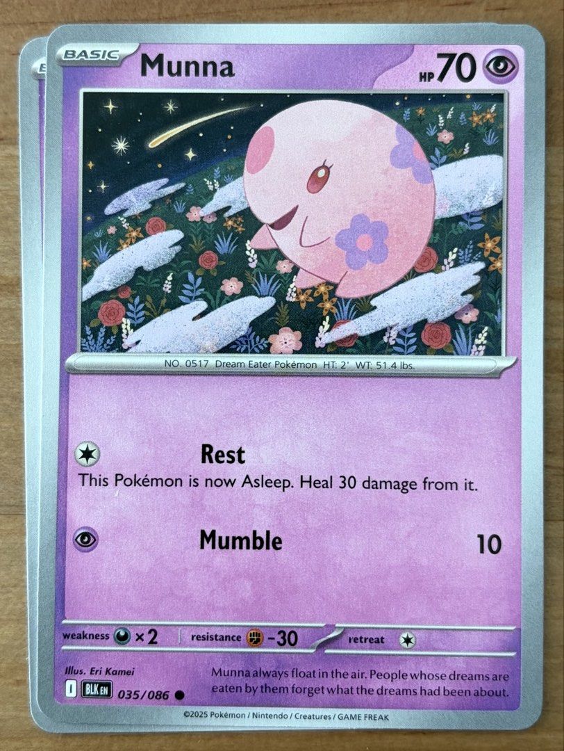 Munna | Pokemon Cards ~ Black Bolt (Category: Raw Singles) located in Makati City. Submitted by cardlab (Listing ID 1466047607, Image 1). Description: Items are 💯 authentic/original/legit. About The Card: •Language: EN • Number: 035/086 • Common • Normal FOR: • Cards ₱99 and below with Card Sleeves • Cards ₱100 and up with Card Sleeves and Used Toploader • ₱10 for Bnew Tops Packaging (If Shipping): ✔️ Plastic cover ✔️ Cardboard ✔️ Bubble wrap NO