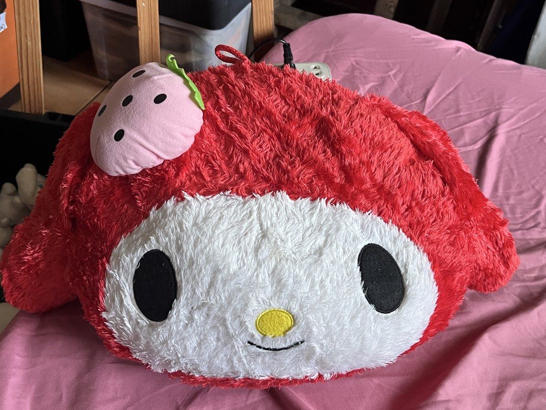 My melody red strawberry head pillow (Category: Plushies & Soft Toys) located in Paranaque City. Submitted by bonsaiart (Listing ID 1465984367, Image 1). Description: Pre owned Good condition Huggable Bulky Faded etiketa 3850+sf Payment via gcash or paymaya Shipping via j&t No to cod/ cop/ meetup.