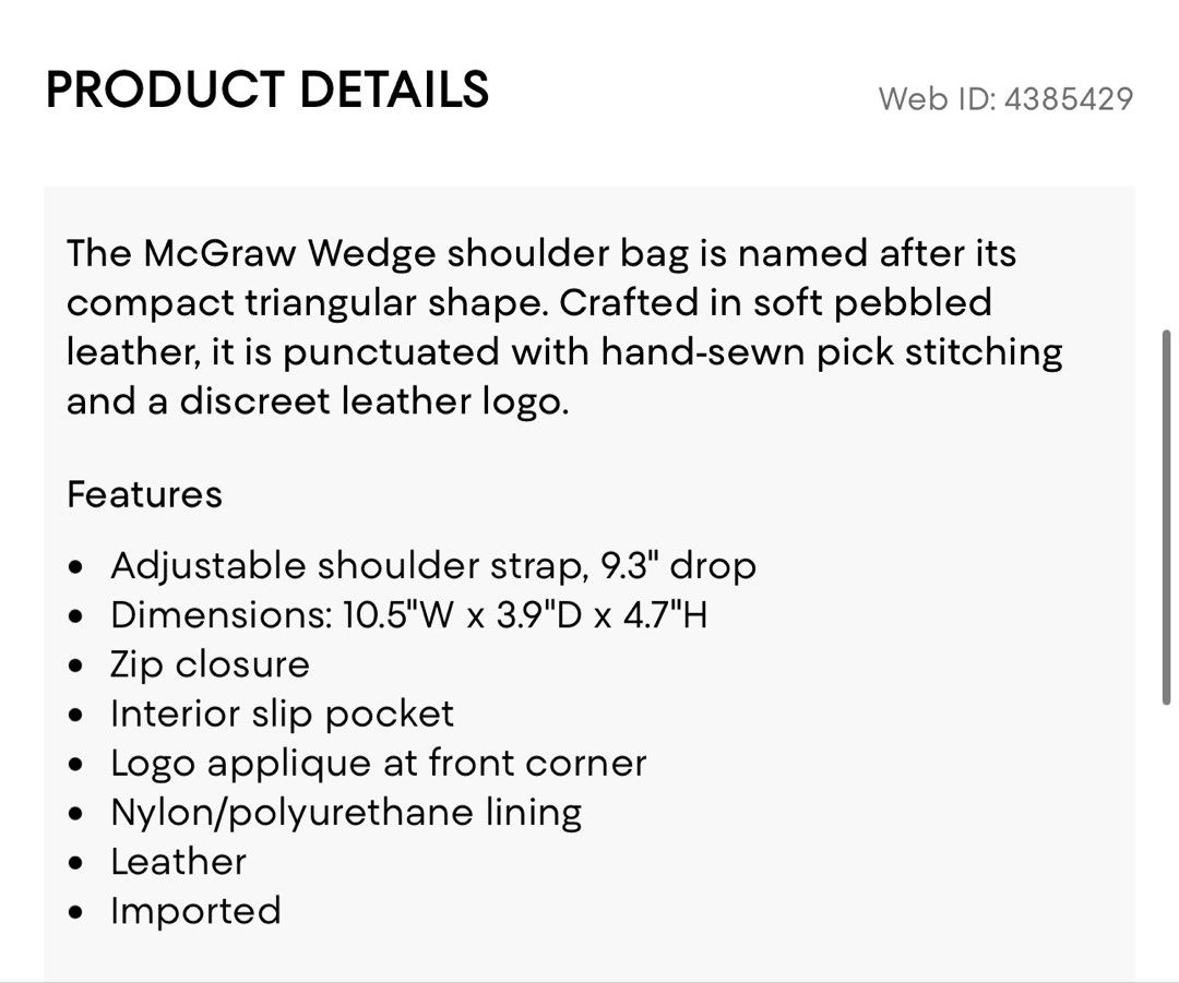 New Authentic TORY BURCH Black Leather Shoulder Bag - Mcgraw Wedge (Category: Luxury Bags & Wallets) located in Paranaque City. Submitted by mysinfulindulgence (Listing ID 1466061981, Image 3). Description: Brand new with tag and guaranteed authentic Tory Burch leather bag with adjustable straps Bought from Shopbop in the USA Doing a little KonMari for the benefit of the Cats of NSHA 😻🙏 Pick up loc: bf homes paranaque Mop: bdo / gcash Mod: lbc,