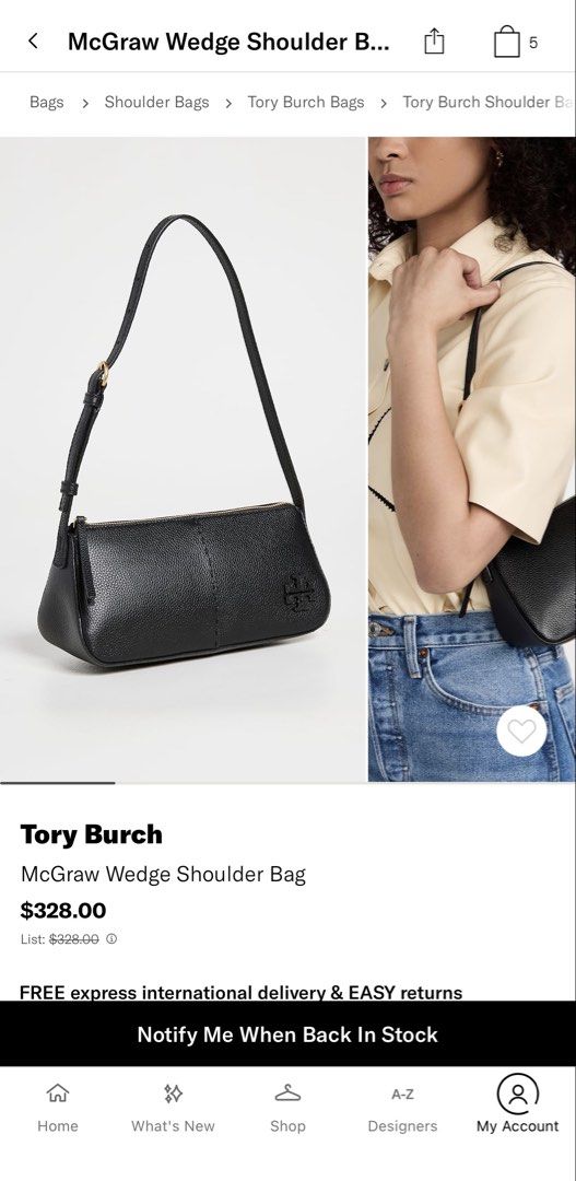 New Authentic TORY BURCH Black Leather Shoulder Bag - Mcgraw Wedge (Category: Luxury Bags & Wallets) located in Paranaque City. Submitted by mysinfulindulgence (Listing ID 1466061981, Image 2). Description: Brand new with tag and guaranteed authentic Tory Burch leather bag with adjustable straps Bought from Shopbop in the USA Doing a little KonMari for the benefit of the Cats of NSHA 😻🙏 Pick up loc: bf homes paranaque Mop: bdo / gcash Mod: lbc,