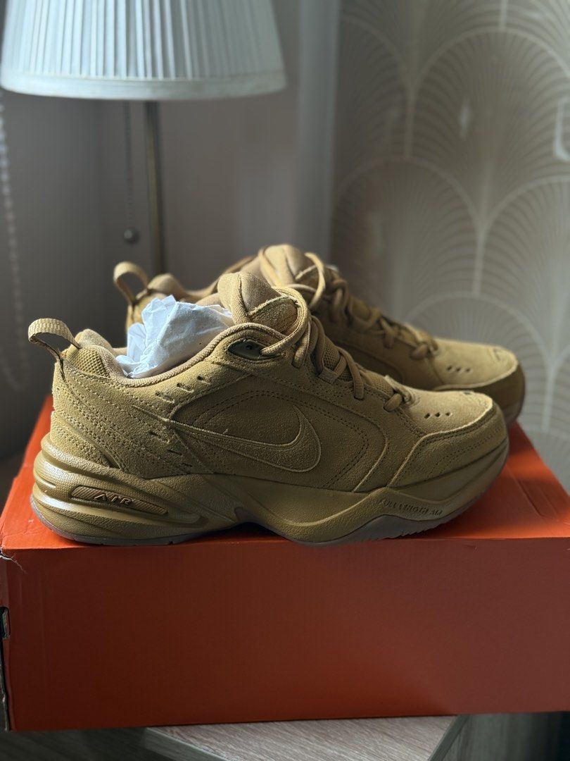 Nike Air Monarch SE Wheat Gum Medium Brown (Category: Sneakers) located in Angono. Submitted by declutterWithKaye (Listing ID 1466002212, Image 1). Description: - Brand: Nike Air Monarch SE - Colorway: Wheat Gum / Medium Brown Suede - Size: 7.5 US - Features: Full-length air cushioning and chunky dad shoe silhouette - Condition: Excellent, clean uppers and soles with minimal wear - Inclusions: Original orange Nike box and tissue paper.
