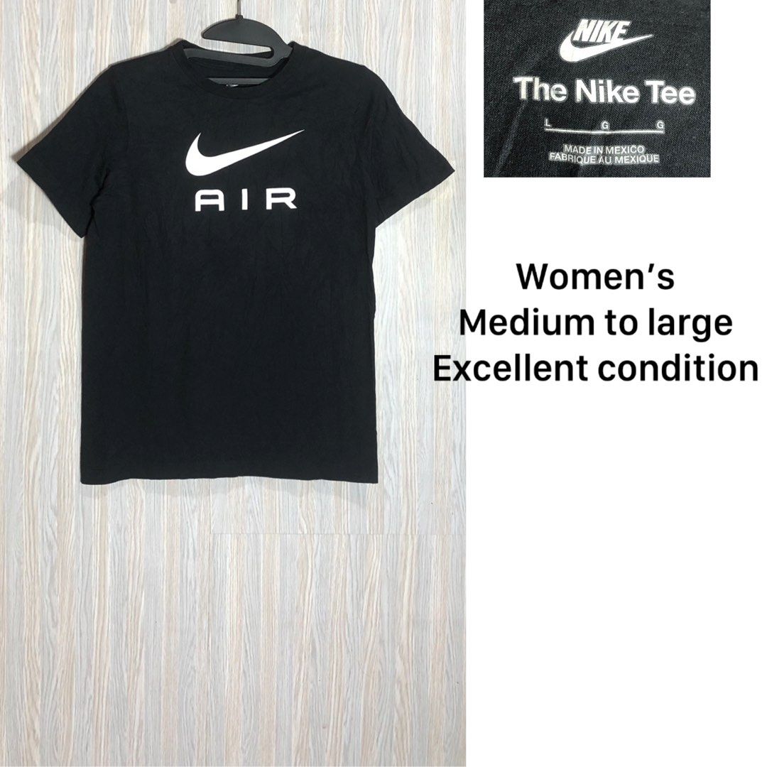 Nike Air The Nike Tee Black Size L (Category: Shirts) located in Montevista. Submitted by rdthriftshub (Listing ID 1466062352, Image 1). Description: - Nike Air t-shirt in solid black - Bold white graphic print on the front - Size: Medium to Large (L) with inner collar heat transfer tag - Material: 100% cotton for maximum comfort - Design: Classic crew neck and short sleeves - Origin: Made in Mexico - Condition: Excellent, ready to wear - Mode of