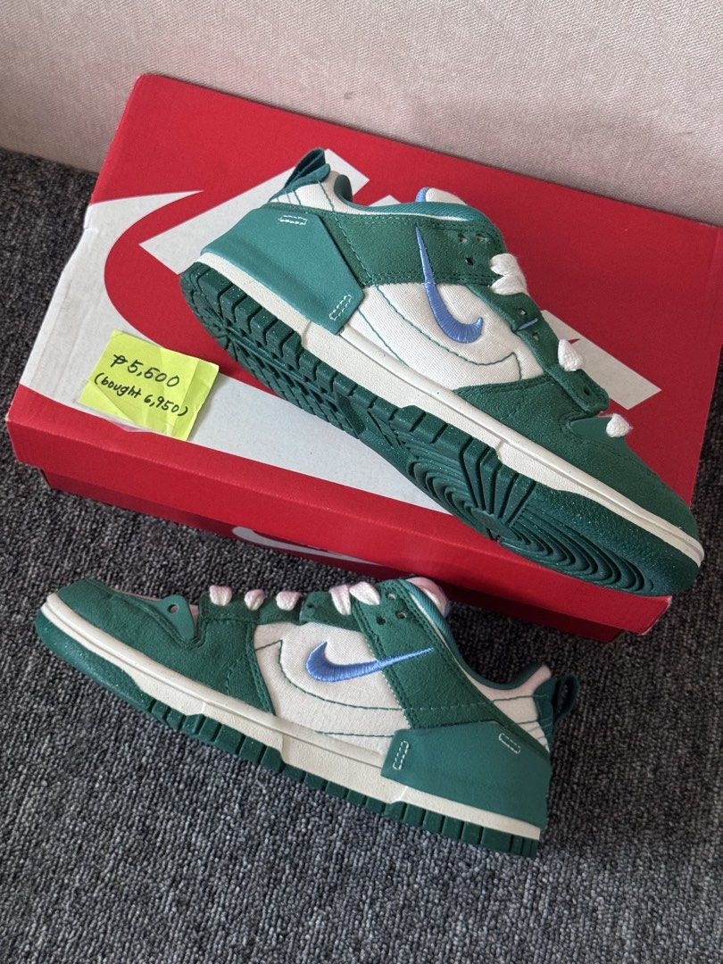 Nike Dunk Low Disrupt 2 Green Ice (Category: Sneakers) located in Manila. Submitted by sm_wardrobe (Listing ID 1466014383, Image 3). Description: Price negotiable. Feel free to message for proof/inquiries! 📍 Cubao, Quezon City - Brand/Model: Nike Dunk Low Disrupt 2 'Green Ice' - Size: US 5.5 / UK 3 / EUR 36 - Colorway: Green and white with blue embroidered mini swoosh - Features: Unique stitched details and deconstructed design - Condition: Bare