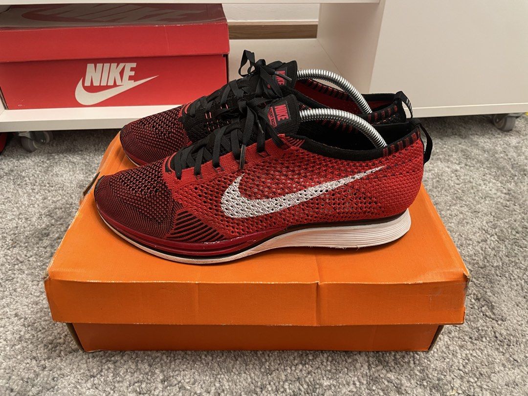 Nike Flyknit Racer University Red (Category: Sneakers) located in Paranaque City. Submitted by sw00sh (Listing ID 1466095552, Image 1). Description: Complete with original box 2014 rare pair No seps yet but will need restoring .